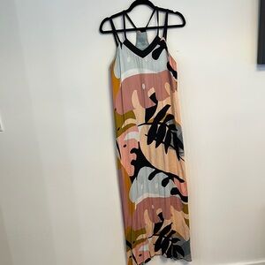 Pink and Green Sleeveless Maxi Sundress Resort Wear